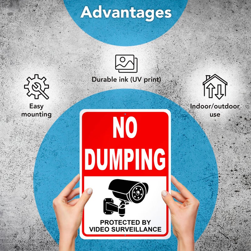 DIMARONGTON 2 PC No Dumping Signs - 10 x 7 Aluminum No Garbage Sign - Video Surveillance Sign - No Dumping Signs Private Property - No Littering Sign Outdoor Red - Image 4